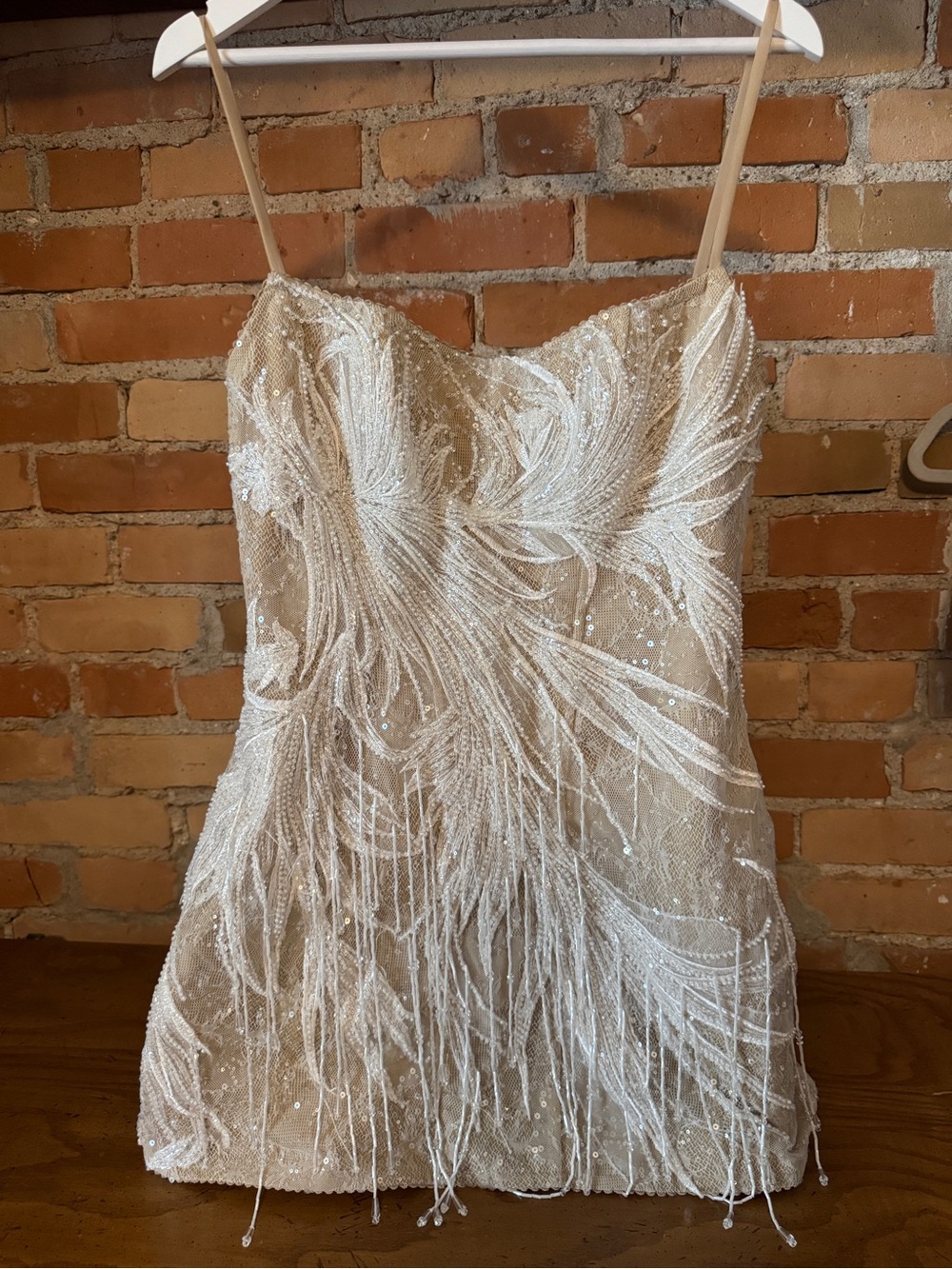 Milla Nude and White Sequin & Fringe Corset Mini Dress